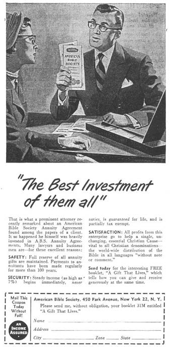 Advertisement for American Bible Society annuities